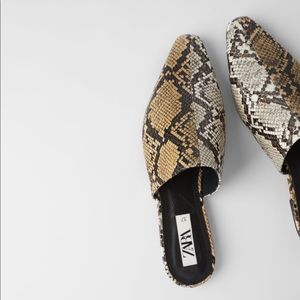 Zara Snakeskin Print Flat Mules